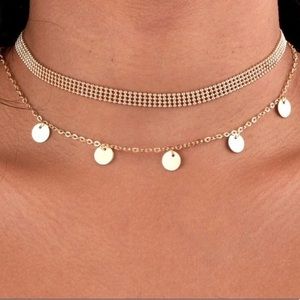 New Gold tone double chain coin choker